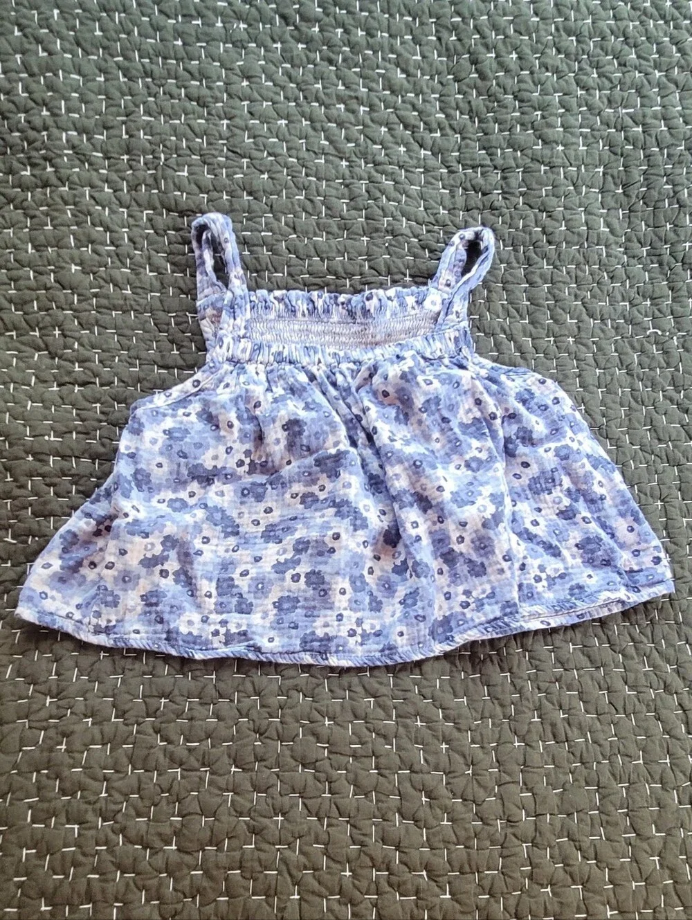 Girls Blue Floral Smocked Tank Top